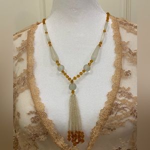 Vintage frosted crystal and small gold cut beads necklace with hanging beads